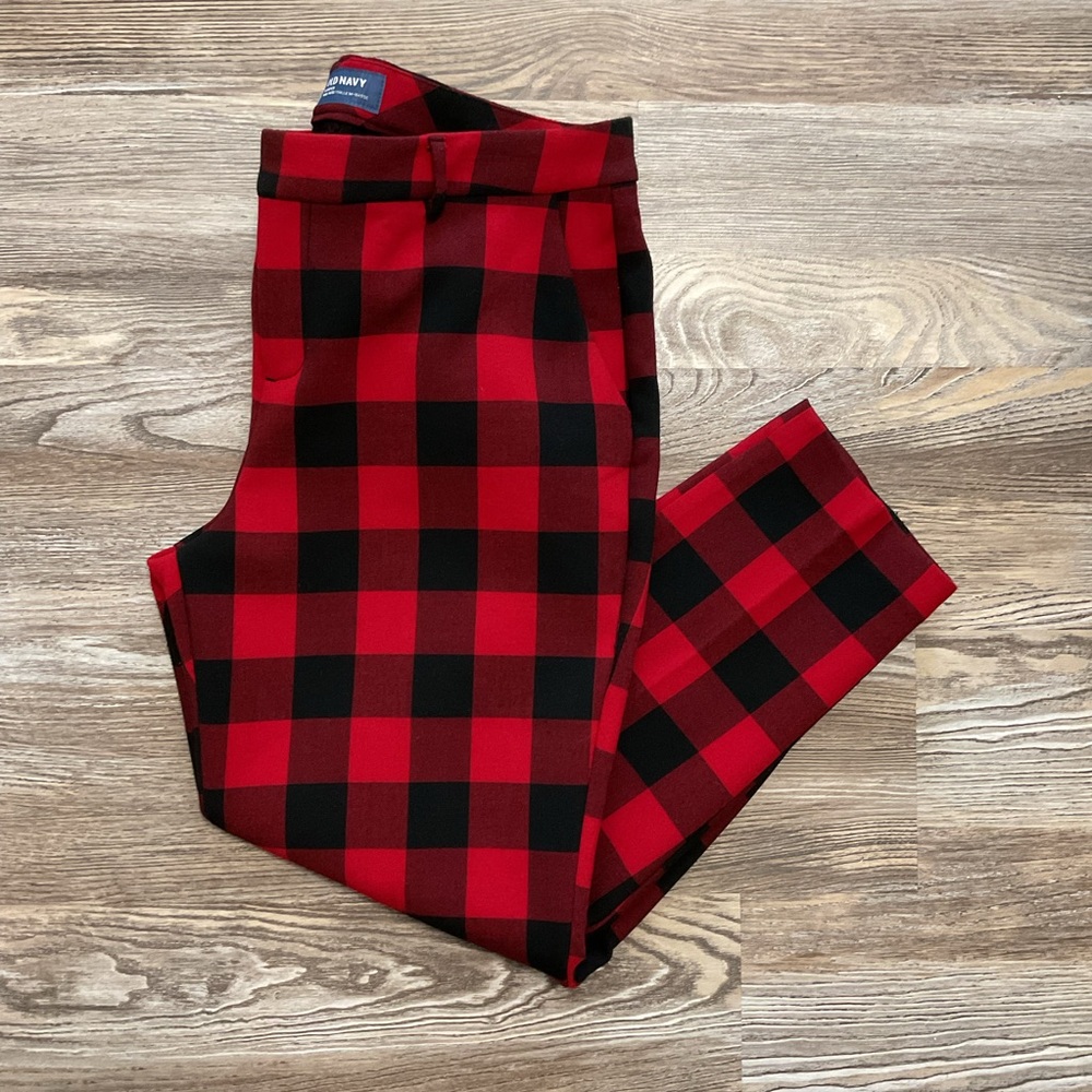Old Navy Red and Black Plaid Bonded Harper Mid Rise Pants 12